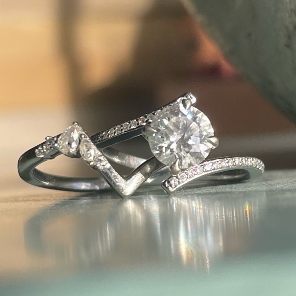 14k White Gold Diamond Engagement Ring and Wedding Band Set